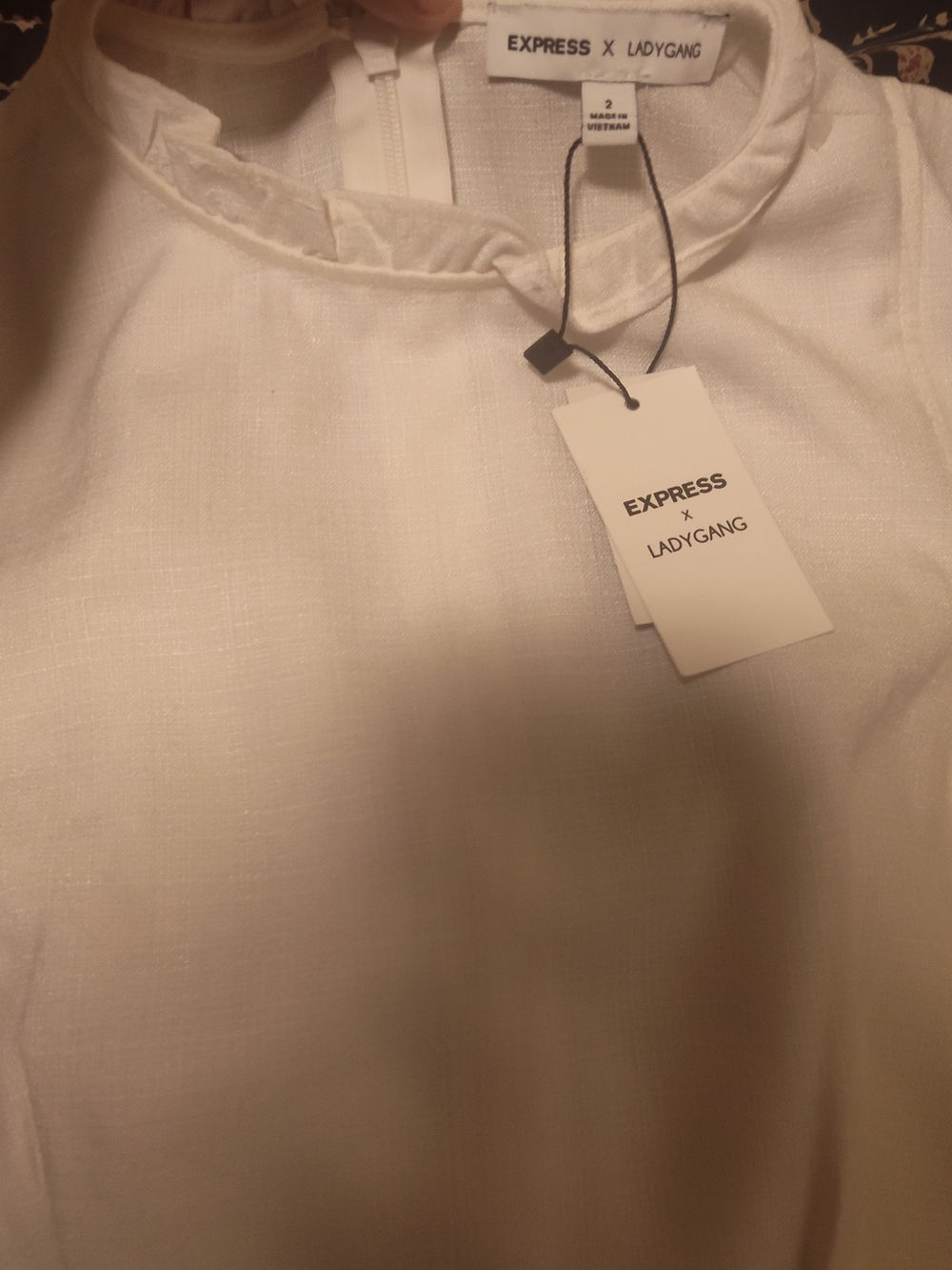 Women's White Ruffle-Neck Dress - Picture 3 of 7